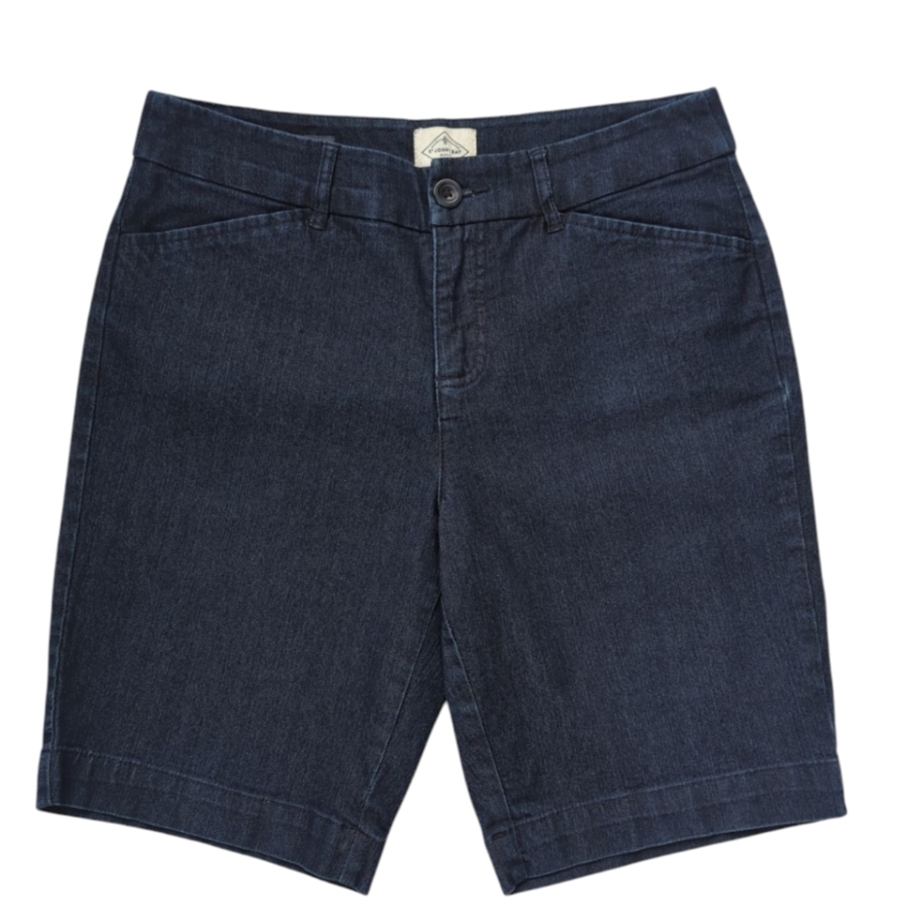 St. John's Bay Slimming Denim Bermuda Shorts 8P Dark Wash Blue Pockets